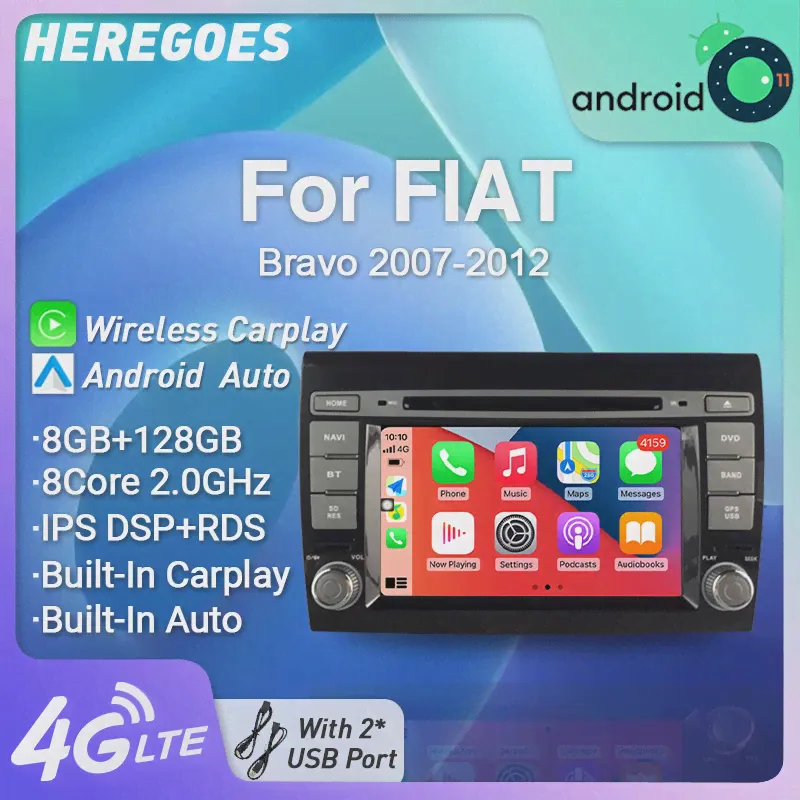 DSP 2 Din Android 11 Автомобильный DVD-плеер для Fiat Bravo 2007 2008 2009 2010 2011 2012 Навигация GPS Радио Carplay 4G + Wifi головное устройство