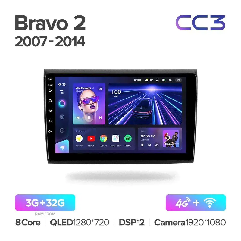 Штатная магнитола Teyes CC3 для Fiat Bravo 198 2 2007-2014 на Android 10-0